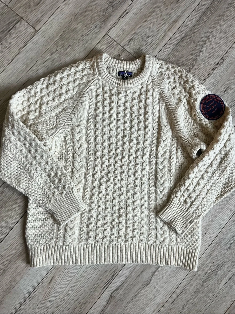 Patagonia Recycled Wool-Blend Cream Cable Knit Sweater Customized